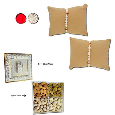 "Symphony Pearls Rakhi Combo - JPRAK-23-06(2 Rakhis)  , Vivana Dry Fruit Box - Code DFB5000 - Click here to View more details about this Product